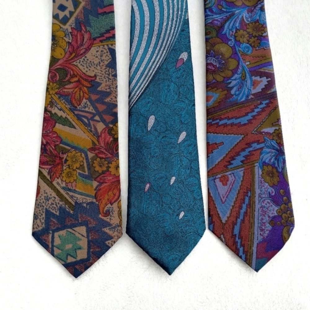 3 Bugle Boy Vintage Men's Neckties Patterned Unique Lot Design Retro Nostalgic